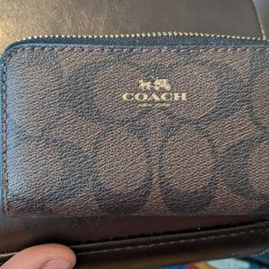 New Unused Double Zipper Small 8 Pocket Dark Brown Coach Desiigner Wallet LOOK